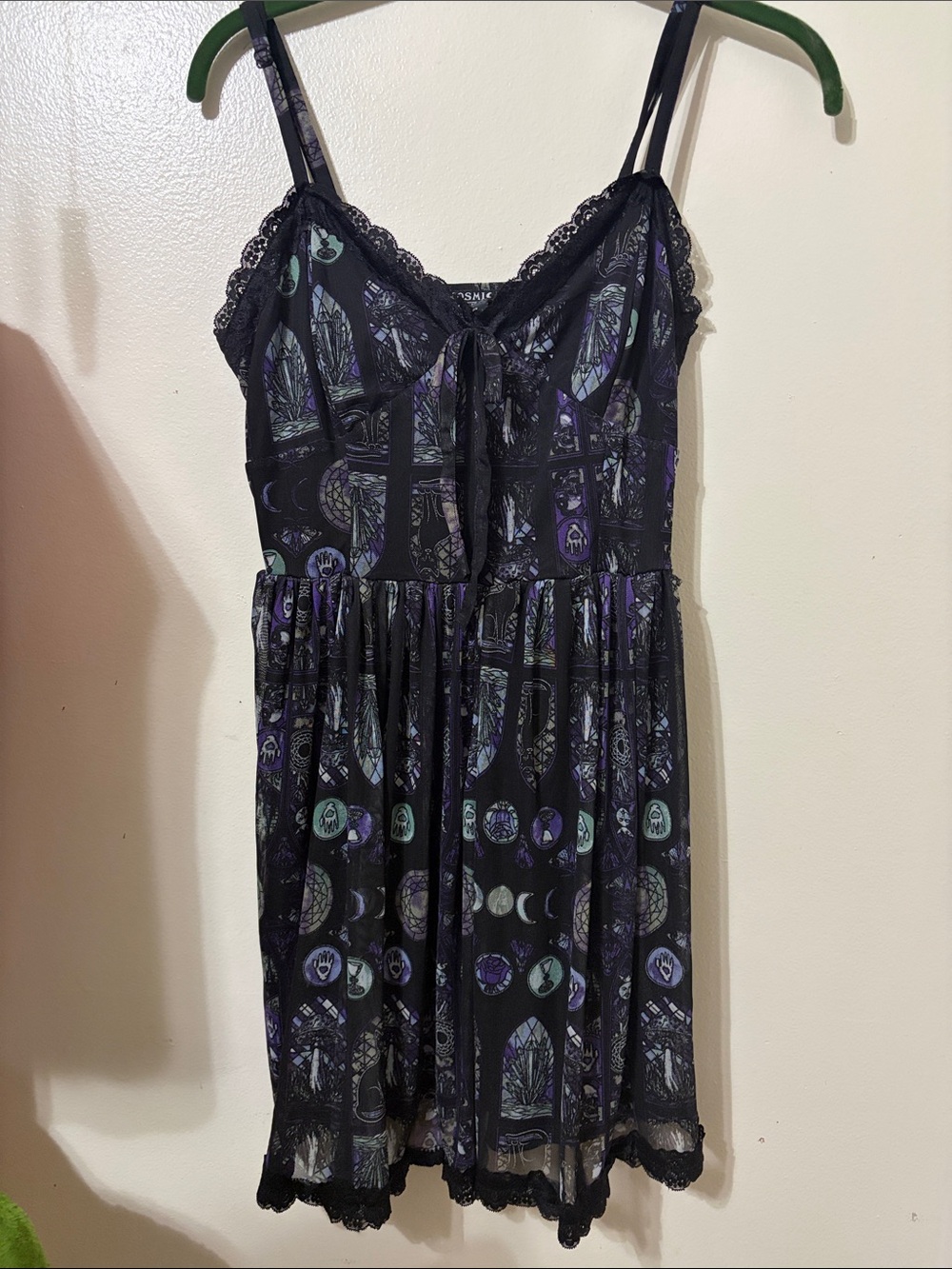 Hot Topic Black Dress with Purple and Teal Celestial Print